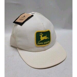 Vintage John Deere White Snapback Patch Hat Trucker Cap Louisville Made In USA